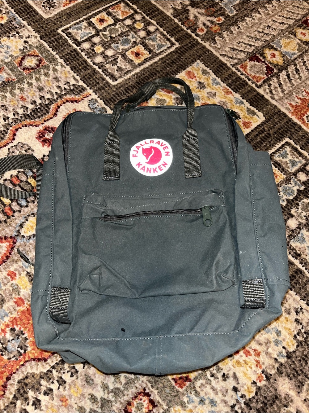 Fjallraven Kanken Backpack in Dark Green with Pink Logo